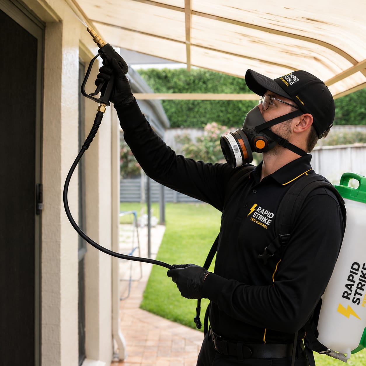 Professional pest control treatment in progress