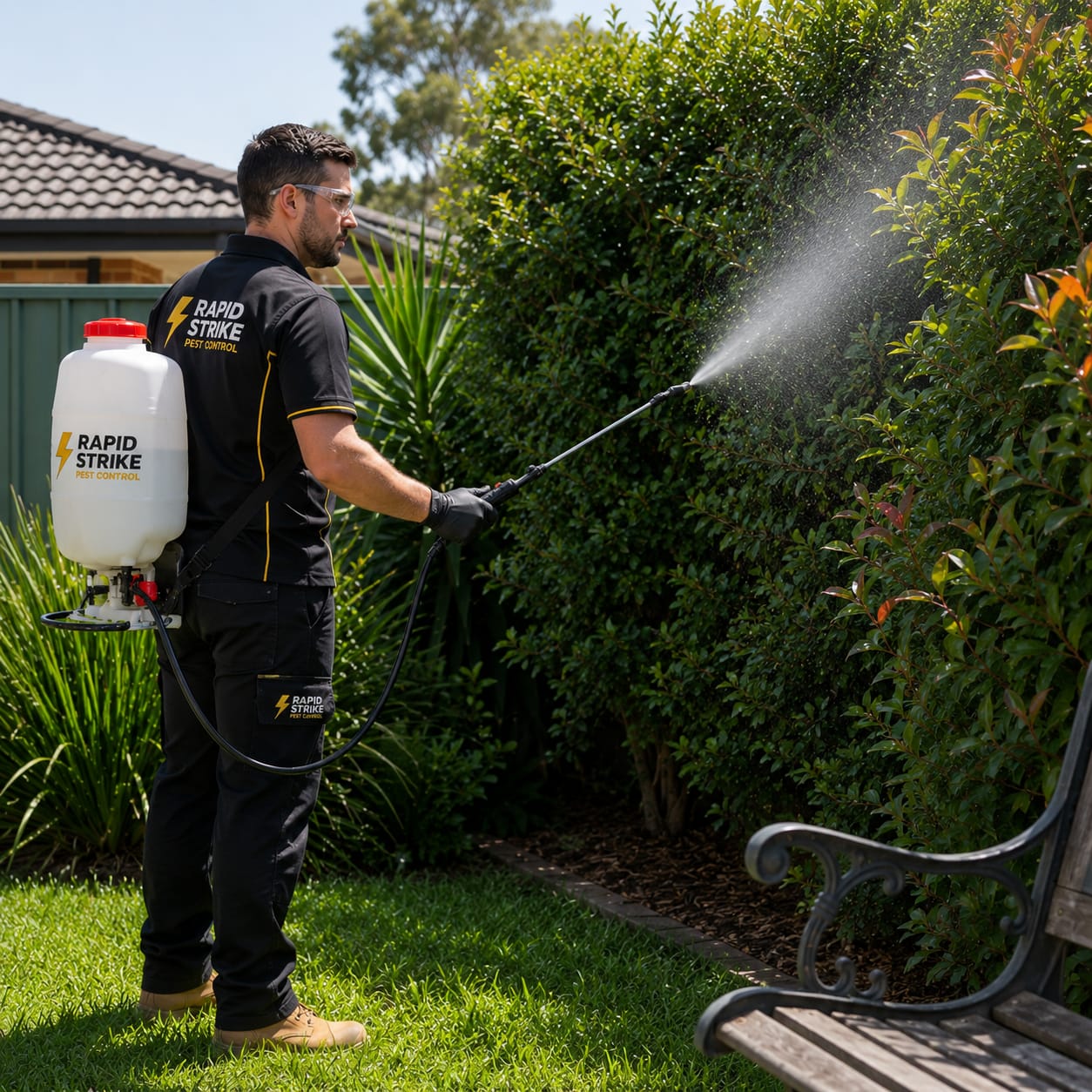 Rapid Strike technician applying a garden pest treatment in Sydney