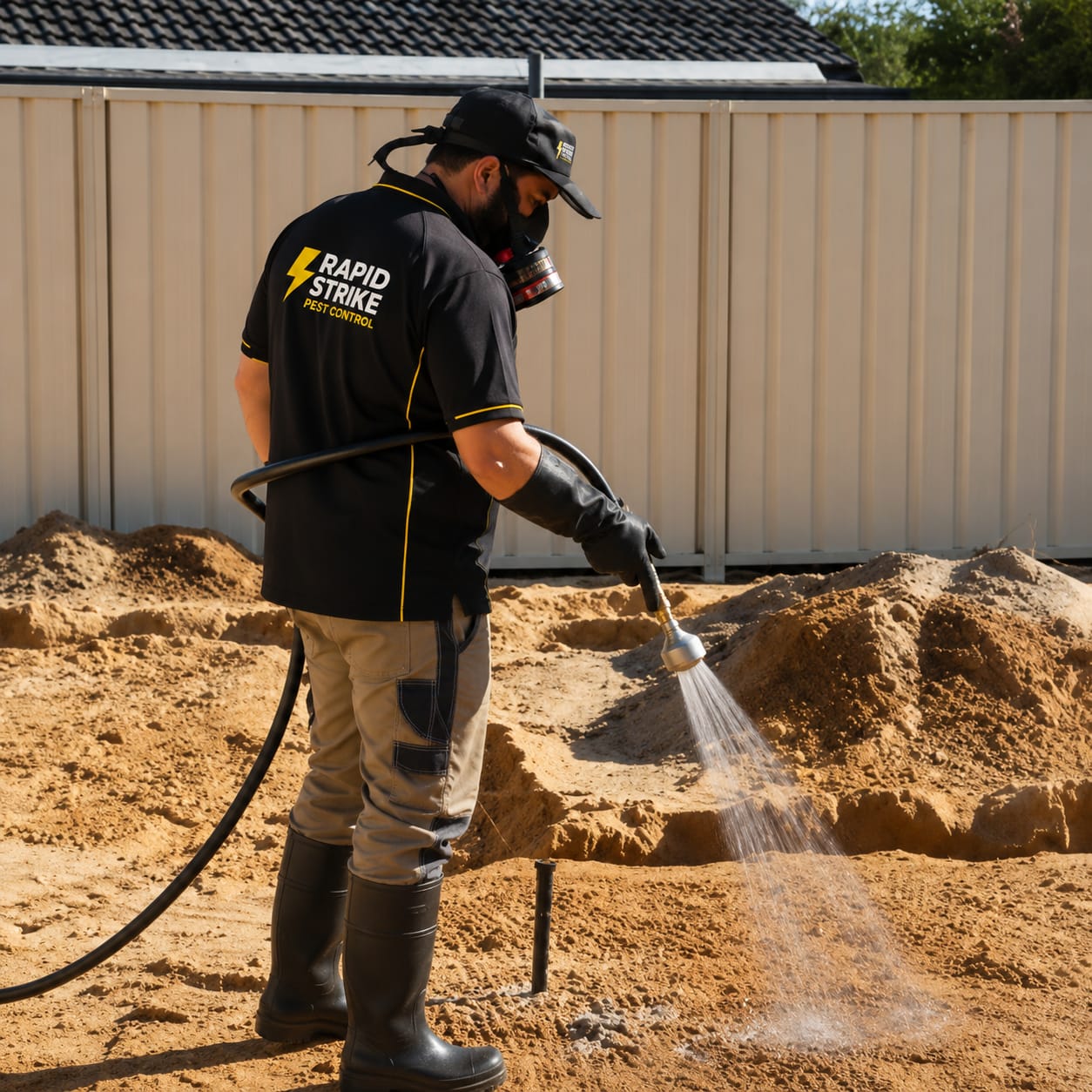 Rapid Strike technician applying a termite soil treatment